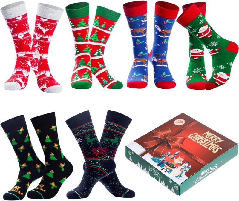 BIRCEN Mens Funny Socks Christmas Socks for Men Women Colorful Fun Novelty Crew Patterned Socks 6 Pairs US 7-13 : Clothing, Shoes & Jewelry