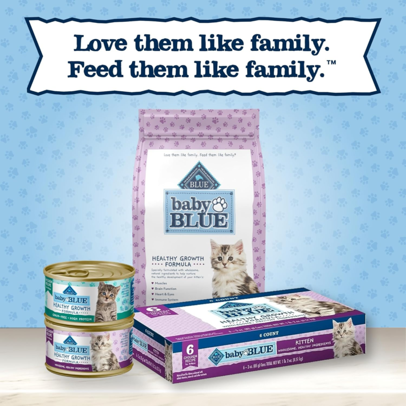 Blue Buffalo Baby BLUE Natural Kitten Wet Cat Food, Healthy Growth Formula with DHA, Chicken Recipe Multi-Pack, 3-oz. Cans (24 Count) : Pet Supplies