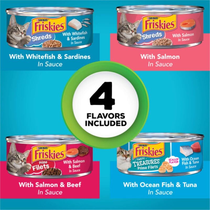 Purina Friskies Wet Cat Food Variety Pack Fish-A-Licious Extra Gravy, Prime Filets and Tasty Treasures - (Pack of 32) 5.5 oz. Cans : Pet Supplies