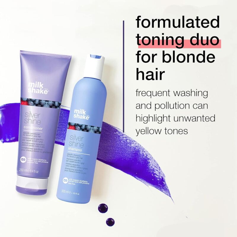 milk_shake Silver Shine Purple Shampoo 10.1 Fl Oz + Silver Shine Purple Conditioner 8.4 Fl Oz - Blonde Shampoo and Conditioner for Brassy Hair : Beauty & Personal Care