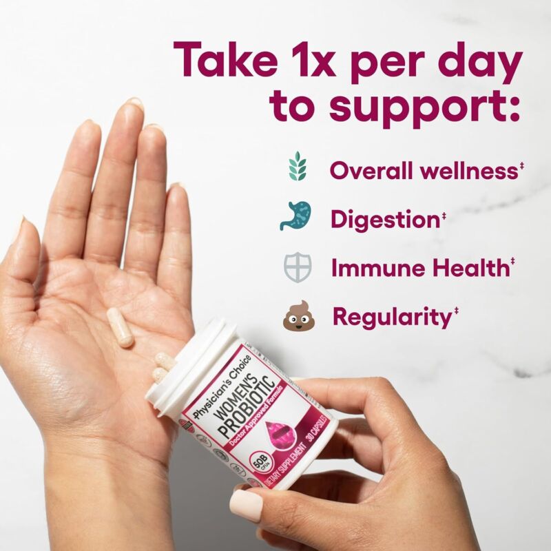 Physician's CHOICE Probiotics for Women - PH Balance, Digestive, UT, & Feminine Health - 50 Billion CFU - 6 Unique Strains for Her - Organic Prebiotics, Cranberry Extract+ - Women Probiotic - 30 CT : Health & Household