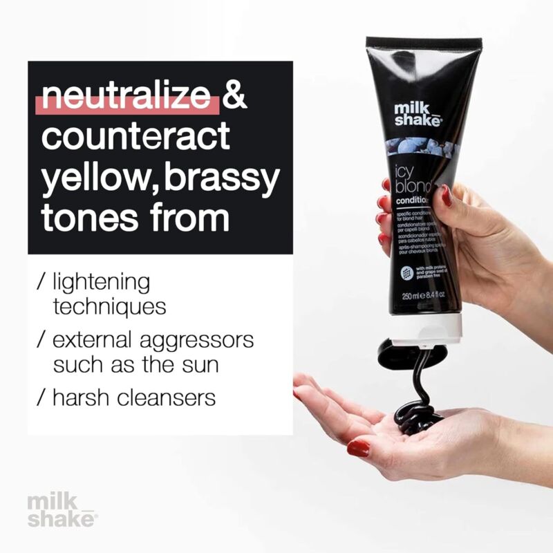milk_shake icy blond conditioner | toning conditioner with black pigment to neutralize yellow and brass in platinum blonde hair | smooths, hydrates, and brightens cool tones | 8.4 Fl Oz : Beauty & Personal Care