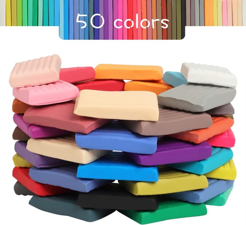 Polymer Clay 50 Colors, Modeling Clay for Kids DIY Starter Kits, Oven Baked Model Clay, Non-Sticky Molding Clay with Sculpting Tools, Gift for Children and Artists (50 Colors A) : Toys & Games