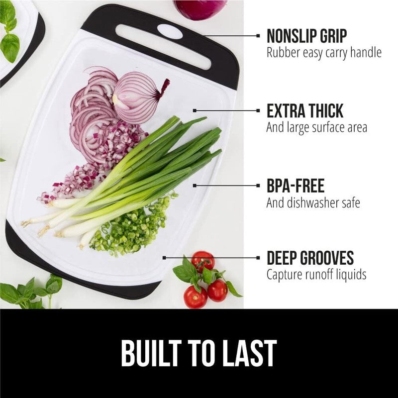 GORILLA GRIP 100% BPA-Free Reversible Kitchen Cutting Board Set of 3, Nonporous, Juice Grooves to Catch Liquid, Slip Resistant Handle Border, Dishwasher Safe, Durable Large Food Chopping Boards, Black : Home & Kitchen