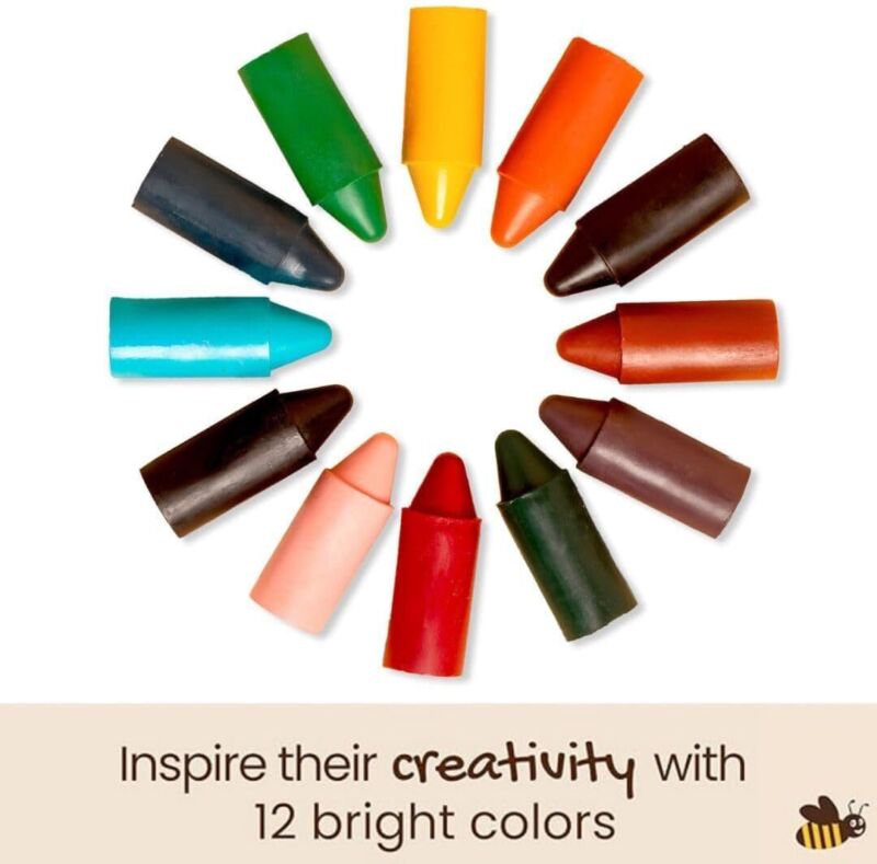 Honeysticks 100% Pure Beeswax Crayons (12 Pack) - Non Toxic Crayons, Safe for Babies and Toddlers, for 1 Year Plus, Handmade in New Zealand with Natural Beeswax, Food-Grade Colors, Eco-Friendly : Toys & Games