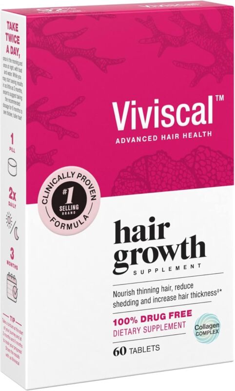 Viviscal Women's Hair Growth Supplement – Nourish Thinning Hair and Increase Hair Thickness – With AminoMar Collagen, Biotin, Zinc, Vitamin C, and Iron – 60 Tablets (30-Day Supply) : Beauty & Personal Care