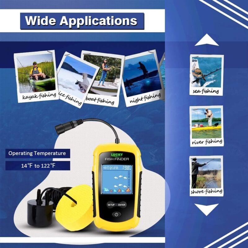 LUCKY Kayak Portable Fish Depth Finder Water Handheld Fish Finder Sonar Castable Kayak Boat Fishfinder Transducer Fishing LCD Display FFC1108 : Electronics