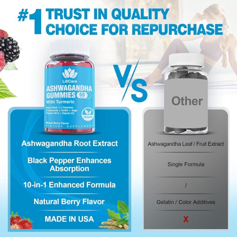 EnvyDeal Ashwagandha Gummies 2000mg for Women Men - Sugar Free, Vegan - Organic Ashwagandha Root Supplements Gummy & Vitamin D3, 120 Count : Health & Household