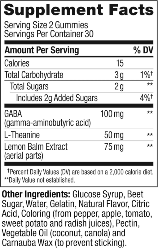 OLLY Goodbye Stress Gummy, GABA, L-Theanine, Lemon Balm, Stress Relief Supplement, Berry - 60 Count