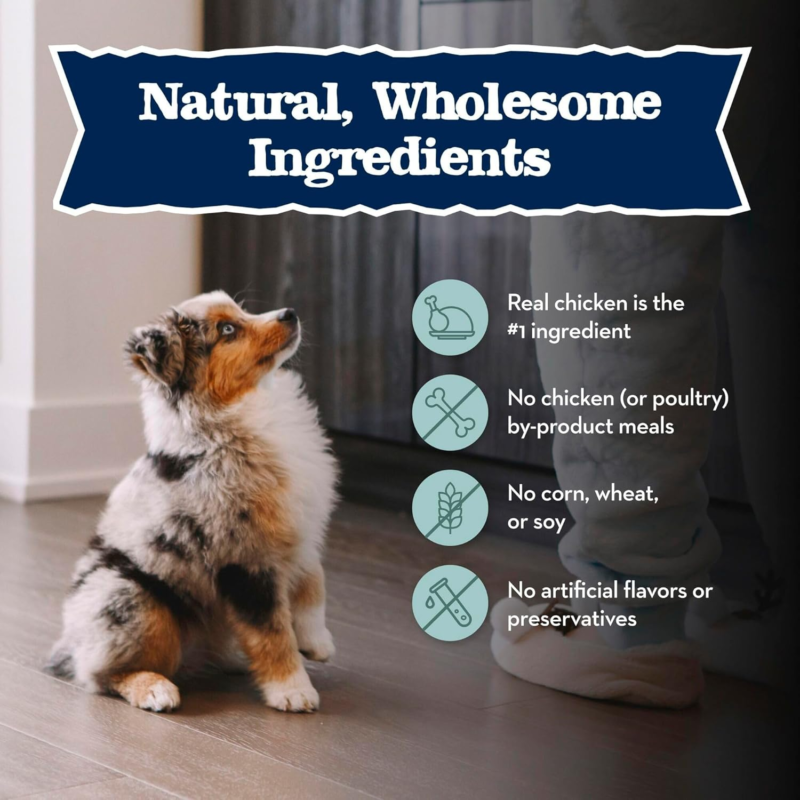 Blue Buffalo Baby Blue Natural Dry Food for Puppies, Healthy Growth Formula with DHA, High-Protein Savory Chicken Recipe, 4-lb. Bag