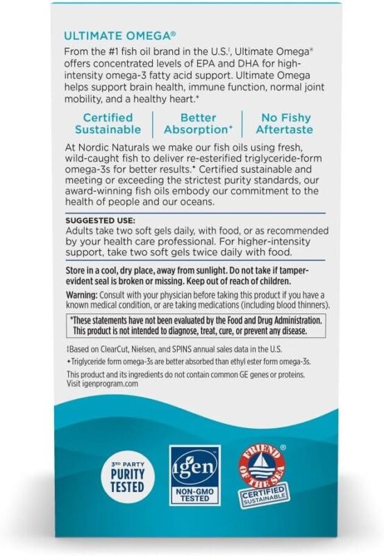 Nordic Naturals Ultimate Omega, Lemon Flavor - 90 Soft Gels - 1280 mg Omega-3 - High-Potency Omega-3 Fish Oil Supplement with EPA & DHA - Promotes Brain & Heart Health - Non-GMO - 45 Servings : Health & Household