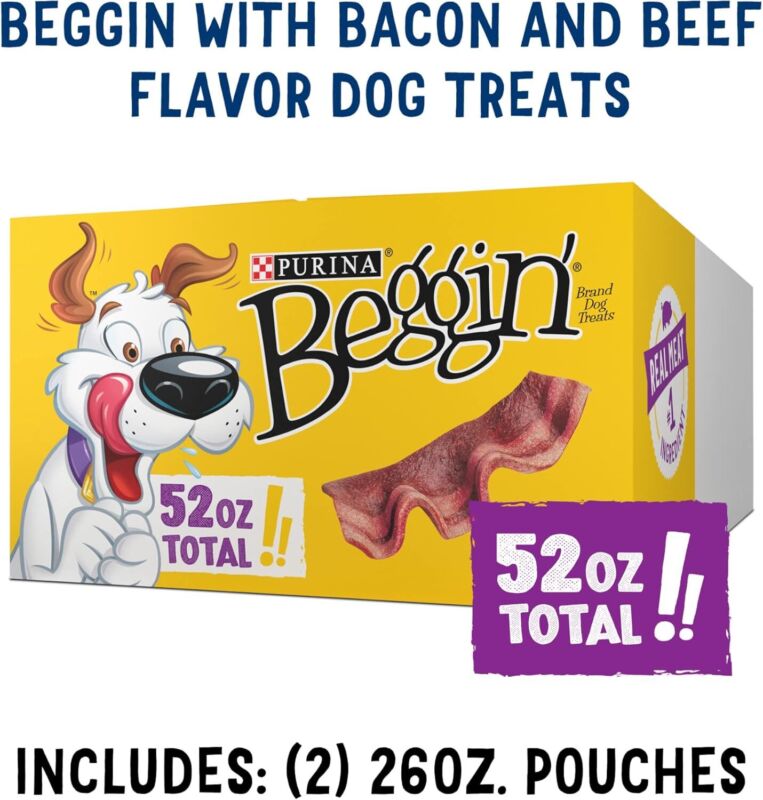 Purina Beggin' Strips With Real Meat Dog Treats With Bacon and Beef Flavors - (Pack of 2) 26 oz. Pouches : Pet Supplies
