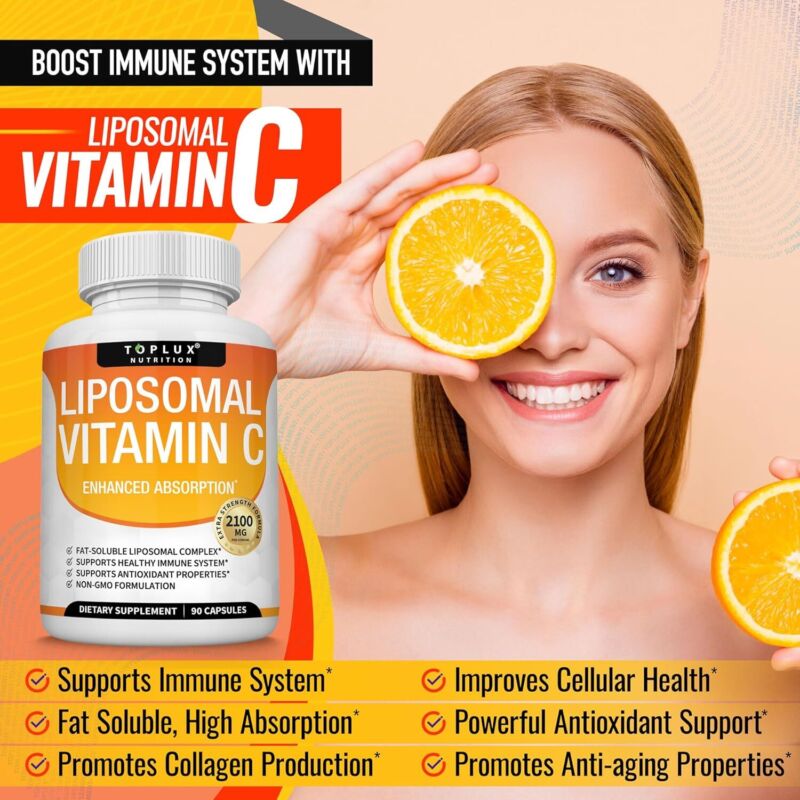 Liposomal Vitamin C 2100mg High Absorption Fat Soluble VIT C - Immune Support Collagen Booster Immunity Defense & Powerful Antioxidant, MCT Oil & Sunflower Lecithin, Acsorbic Acid, Vegan Non-GMO : Health & Household