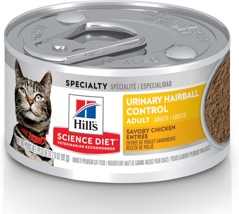 Hill's Science Diet Urinary Hairball Control, Adult 1-6, Urinary Track Health & Hairball Control Support, Wet Cat Food, Chicken Minced, 2.9 oz Can, Case of 24 : Pet Supplies