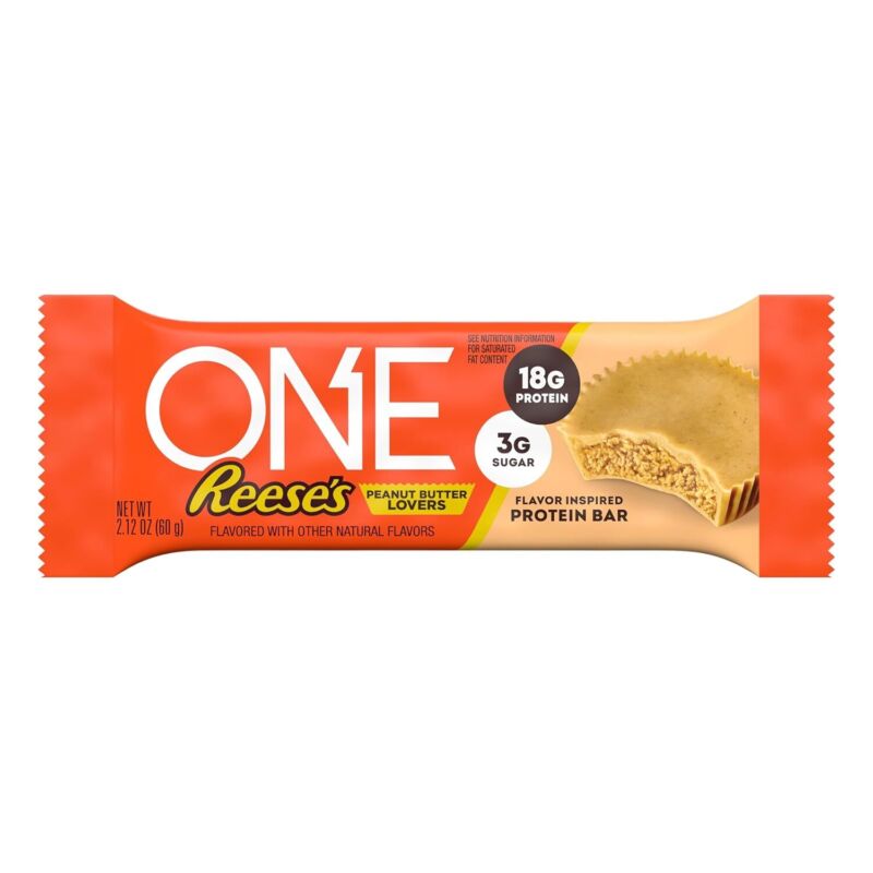 ONE Protein Bars, Reese's Peanut Butter Lovers, Gluten Free with 18g Protein and 3g Sugar, Pantry Staples, 2.12 oz (12 Count)