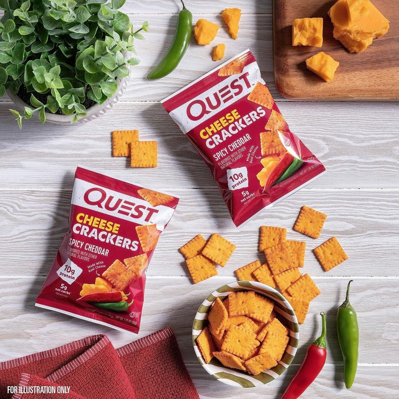 Quest Nutrition Cheese Crackers, Spicy Cheddar Blast, 10g of Protein, Low Carb, Made with Real Cheese, 12 Count (1.06 oz bags) : Quest Nutrition: Health & Household