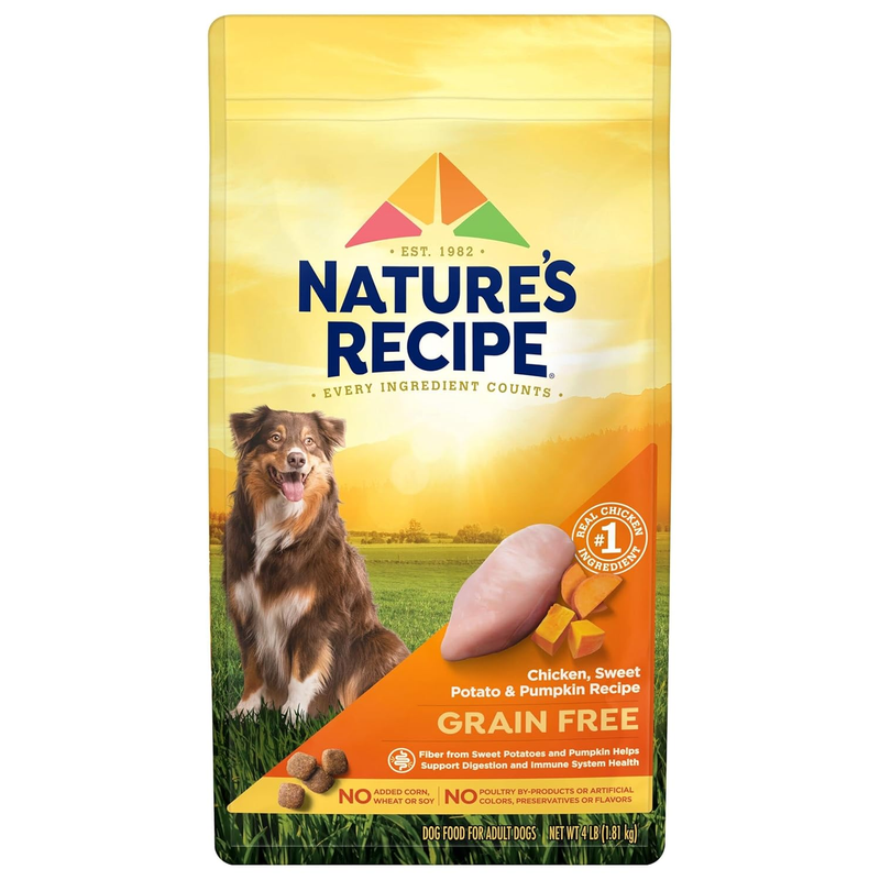Nature′s Recipe Grain Free Chicken, Sweet Potato & Pumpkin Recipe Dry Dog Food, 4 lb. Bag : Dry Pet Food : Pet Supplies