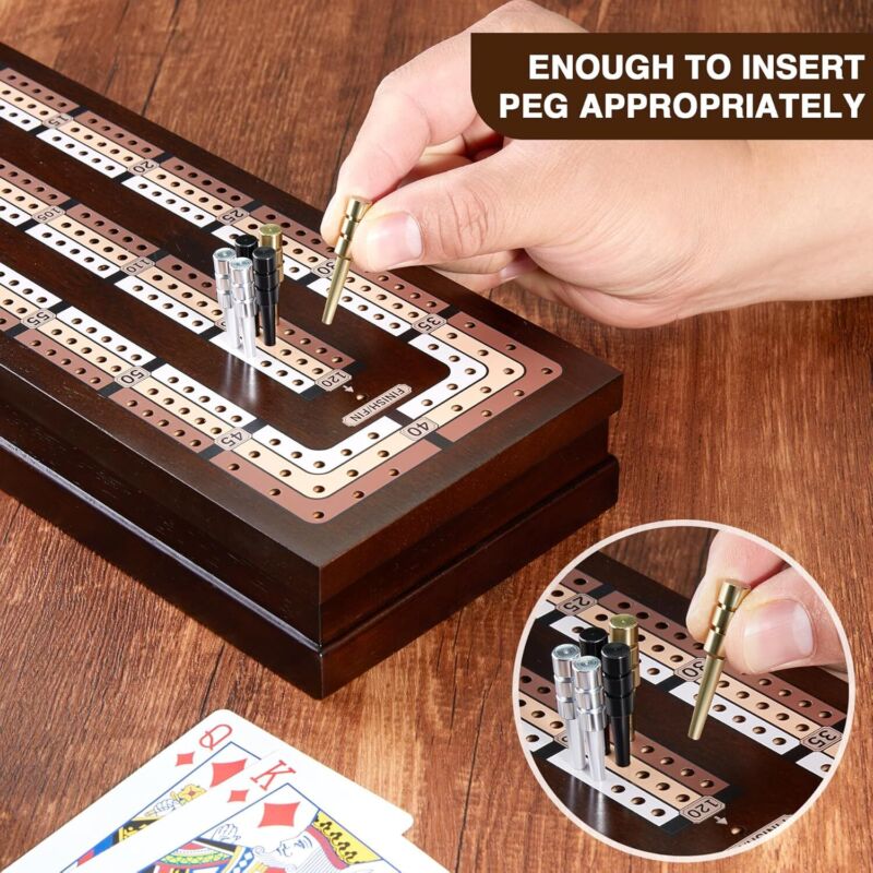 VAMSLOVE Wooden Cribbage Board Game Magnetic 3-Track Scoreboard with Large Slots for Storing 2 Playing Cards and 9 Metal Pegs, Travel Family Game Night (Instruction Included : Toys & Games