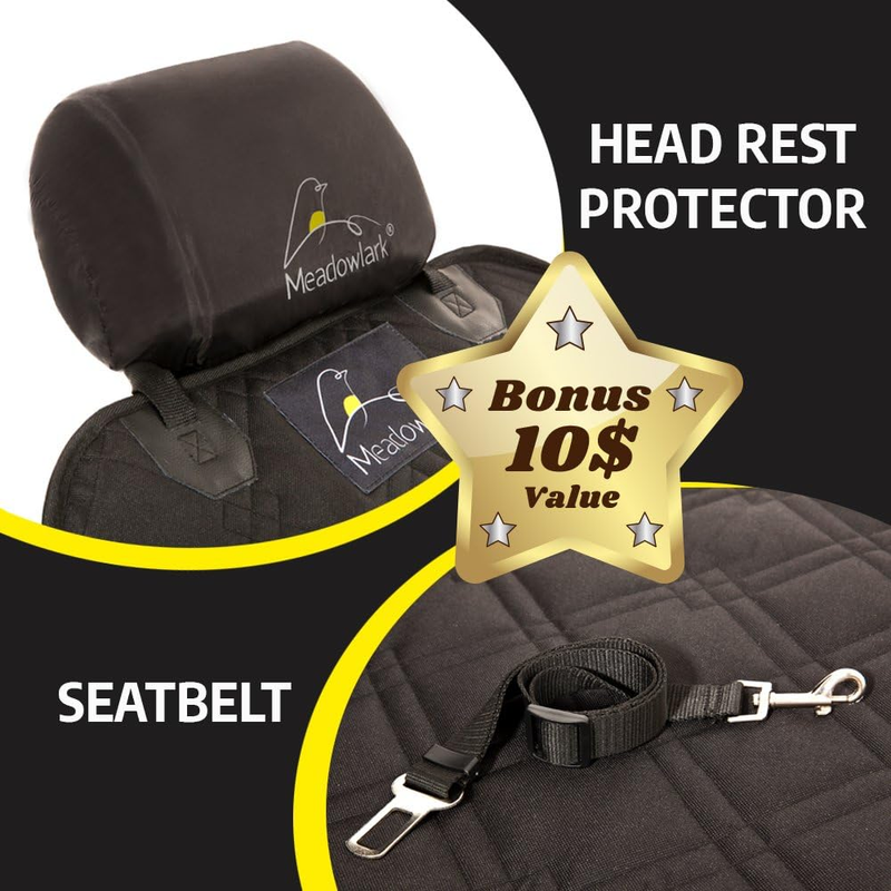 Meadowlark Dog Car Seat Cover Front Seat Cover Waterproof Scratch Proof Car Seat Covers for Dogs Car Seat Protector for Dogs for Trucks Cars & SUVs w/Free Seat Belt & Headrest Cover – 45 x 21 in Black : Pet Supplies
