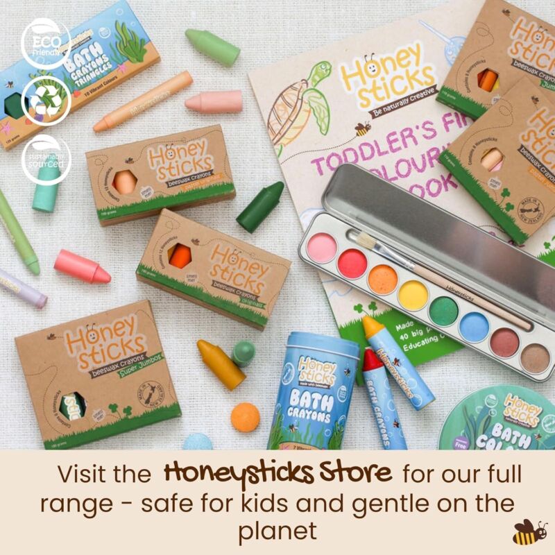 Honeysticks 100% Pure Beeswax Crayons (12 Pack) - Non Toxic Crayons, Safe for Babies and Toddlers, for 1 Year Plus, Handmade in New Zealand with Natural Beeswax, Food-Grade Colors, Eco-Friendly : Toys & Games