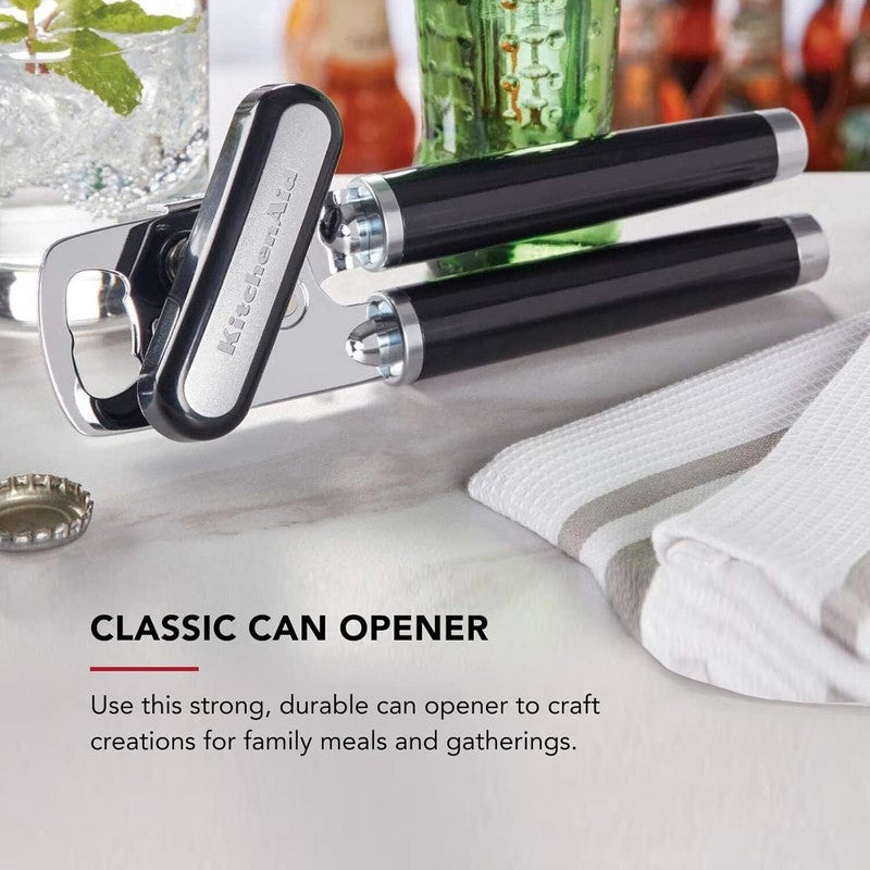 KitchenAid Classic Multifunction Can Opener and Bottle Opener Easy to Use, Razor Sharp Stainless Steel Cutting Wheel, Soft Ergonomic Handles, Black : Home & Kitchen