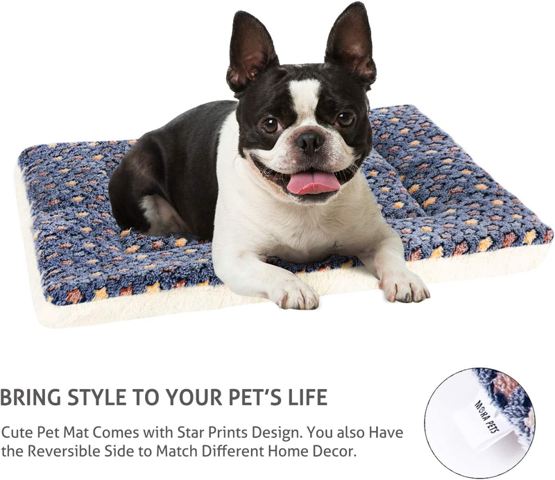 Mora Pets Dog Bed Crate Pad Ultra Soft Pet Bed with Cute Star Print Washable Crate Mat for Large Medium Small Dogs Reversible Fleece Dog Crate Kennel Mat Cat Bed Liner 23 x 18 inch Dark Blue : Pet Supplies