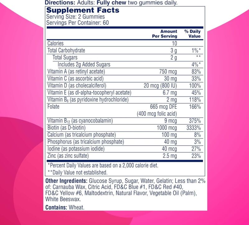 ONE A DAY Multi+ Hair, Skin & Nails, Multivitamin + Boost of Support for Healthy Hair, Skin & Nails with Biotin and Vitamins A, C, E & Zinc ,Gummy 120 Count (2 Month Supply) : Health & Household