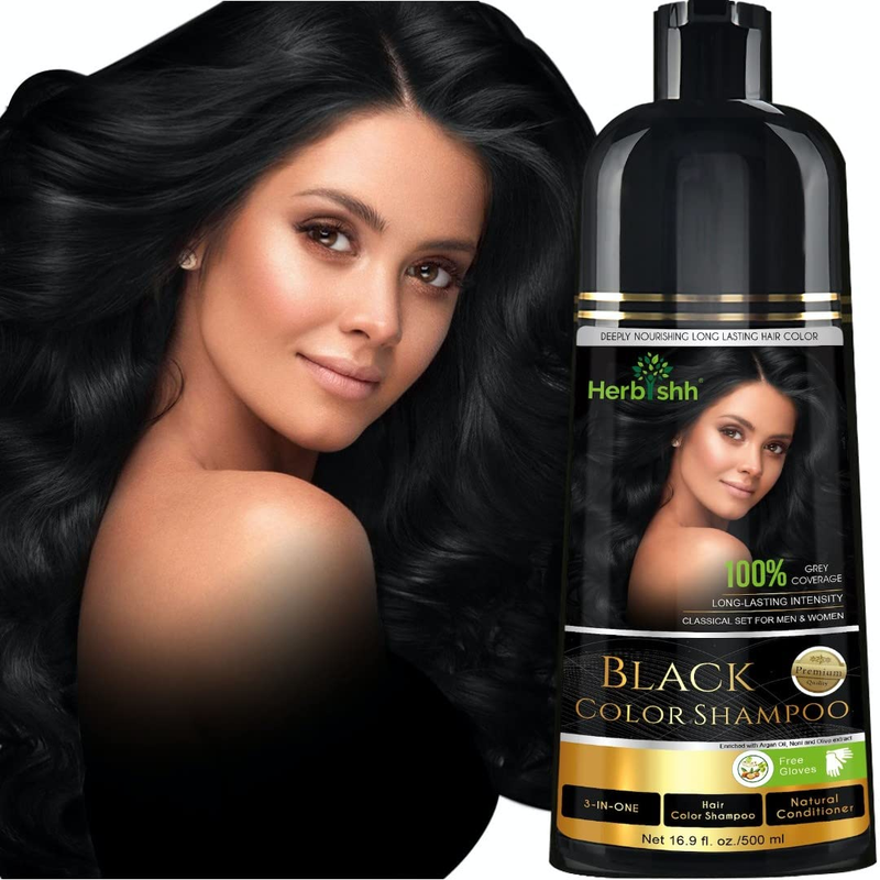 Herbishh Hair Color Shampoo for Gray Hair – Magic Hair Dye Shampoo – Colors Hair in Minutes–Long Lasting–500 Ml–3-In-1 Hair Color–Ammonia-Free (Black) : Beauty & Personal Care