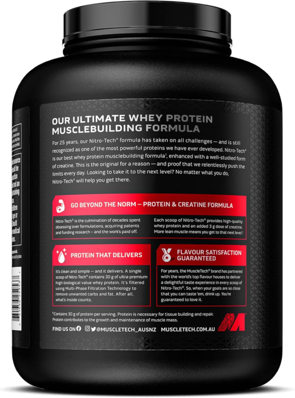 Muscletech Whey Protein Powder (Milk Chocolate, 4 Pound) - Nitro-Tech Muscle Building Formula with Whey Protein Isolate & Peptides - 30g of Protein, 3g of Creatine & 6.6g of BCAA : Health & Household