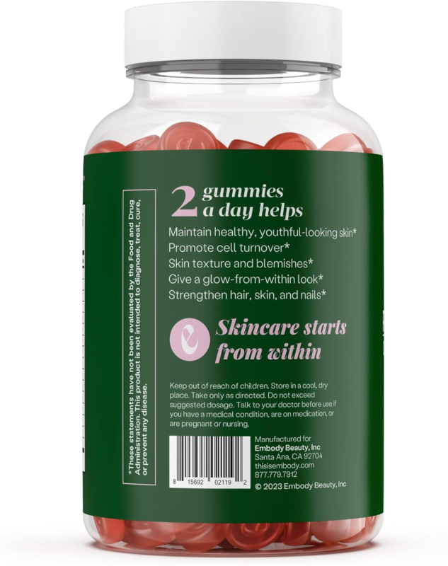 Embody: 60 Skin Gummies Multivitamin Retinol Gummy | Vitamin A Supplement for Anti-Aging, Glowing, Youthful & Clear Skin | Strong Hair & Nails with Biotin, Vitamin C, B12 & Zinc : Health & Household