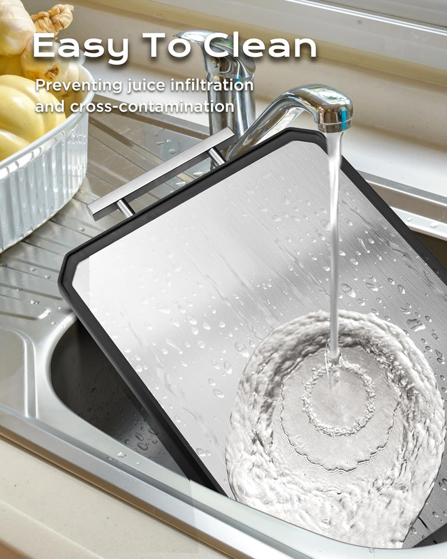 SNOWCLAD Stainless Steel Cutting Board,Double Sided Steel Cutting Boards for kitchen,Stainless Steel/Wheat straw pp Large Cutting Board for meat,Dishwasher Safe,non toxic Chopping Board,16 * 11 Inch: Home & Kitchen