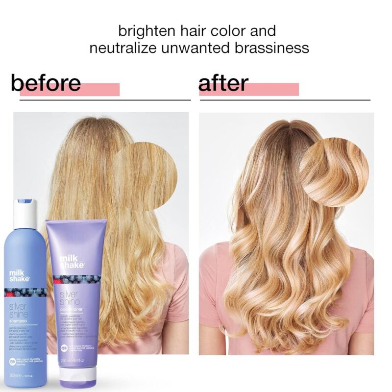 milk_shake Silver Shine Purple Shampoo 10.1 Fl Oz + Silver Shine Purple Conditioner 8.4 Fl Oz - Blonde Shampoo and Conditioner for Brassy Hair : Beauty & Personal Care