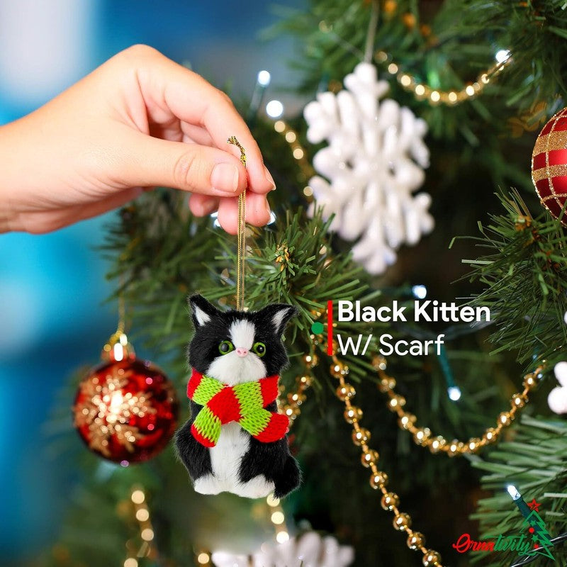 Ornativity Christmas Mini Cat Ornament - Furry Black Kitty Kitten with Scarf Xmas Holiday Tree Hanging Decoration 3" : Home & Kitchen