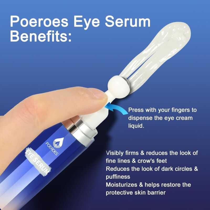 Poeroes Eye Serum with 8% Caffeine 8% Retinol Hyaluronic Acid Niacinamide peptides for Puffy Bags Fine Lines Dark Circles Wrinkles, Under Eye Cream with 360° Roller Massage Ball, 0.5 fl. oz : Beauty & Personal Care