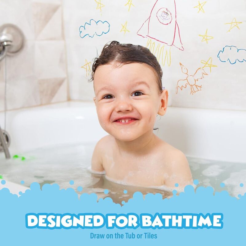 Tub Works® Smooth™ Bath Crayons Bath Toy, 12 Pack | Nontoxic, Washable Bath Crayons for Toddlers & Kids | Unique Formula Draws Smoothly & Vividly on Wet & Dry Tub Walls | Hexagon Grip Bathtub Crayons : Toys & Games