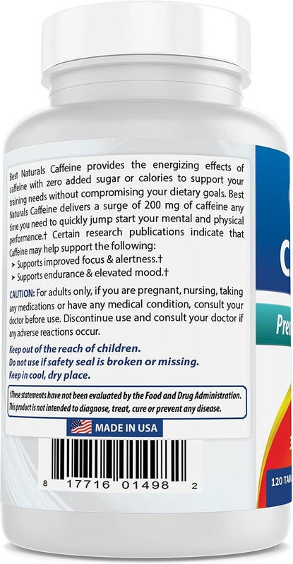 Best Naturals 3 Pack Caffeine Pills 200mg Tablets - Non Habit - Proven No Crash or Jitters - Total 360 Tablets : Health & Household