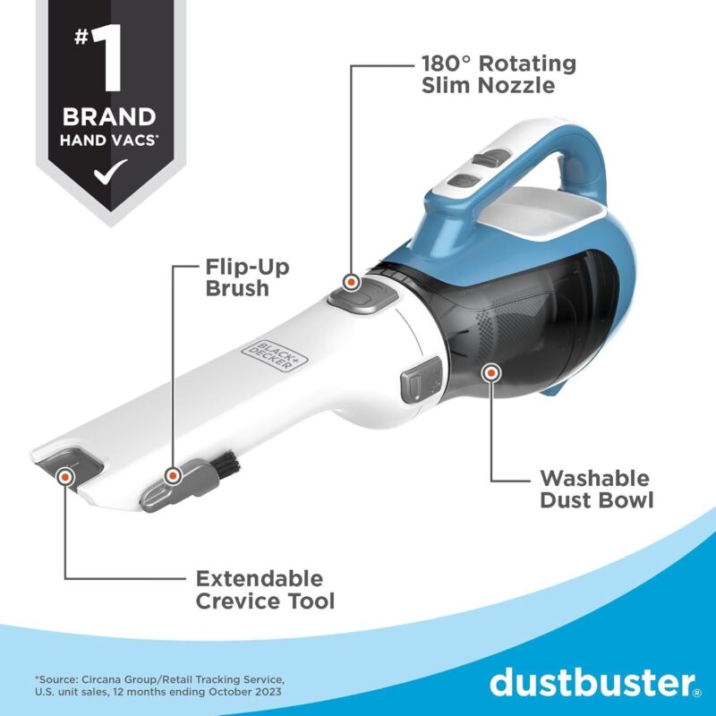 BLACK+DECKER dustbuster AdvancedClean Cordless Handheld Vacuum, Compact Home and Car Vacuum with Crevice Tool (CHV1410L) : Home & Kitchen