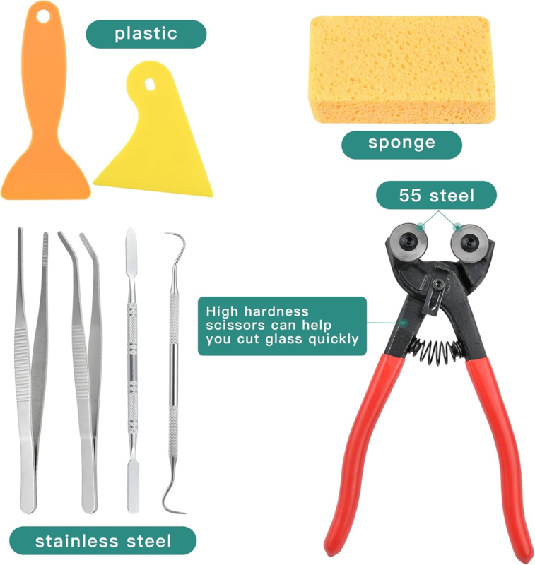 Worldity 19 Pcs Mosaic Tools Kit, Heavy Duty Glass Mosaic Cut Nippers and Tile Nippers, Professional Mosaic Cutter Tool for Cutting Glass Mosaic, Ceramics - Amazon.com