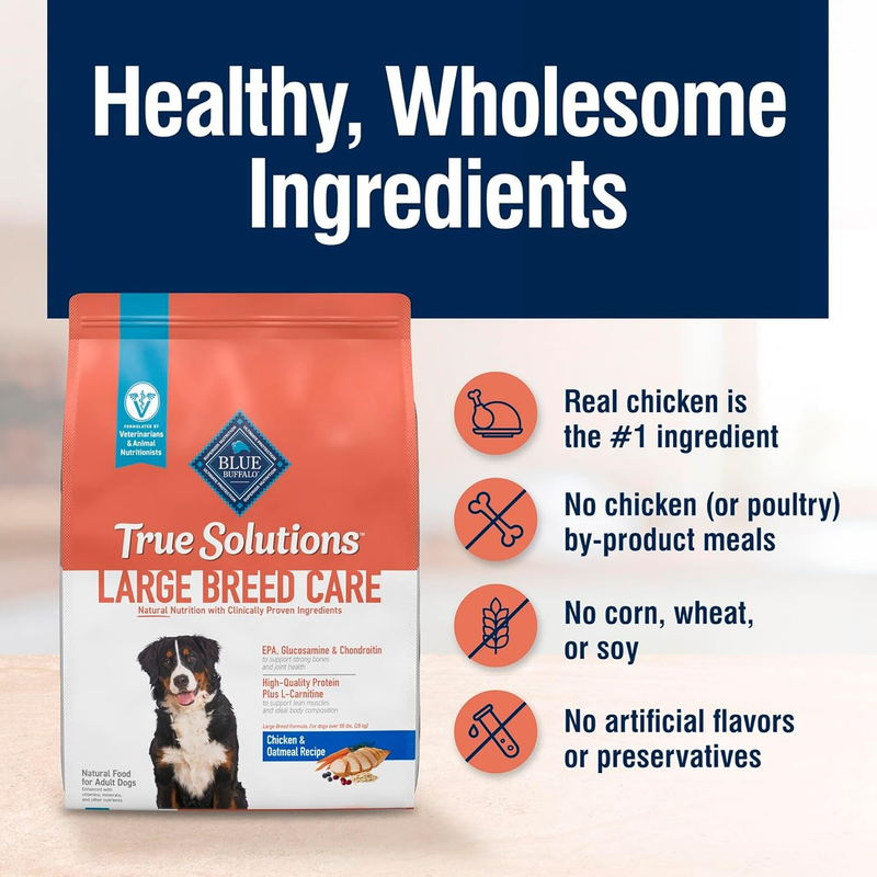 Blue Buffalo True Solutions Large Breed Care Natural Dry Dog Food for Adult Large Breed Dogs, Chicken, 11-lb. Bag