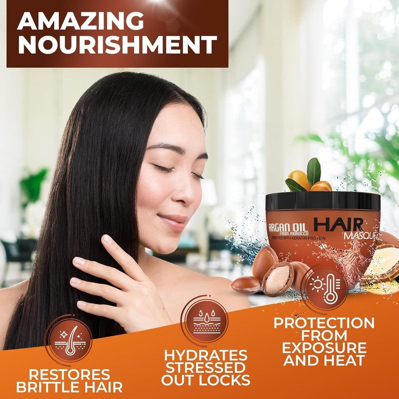 Moroccan Argan Oil Hair Mask - Sulfate Free, Anti Frizz Hydrating Care for Women and Men - Deep Moisturizing Conditioner Treatment for Color Treated, Curly, Damaged, Frizzy and Dry Hair : Beauty & Personal Care