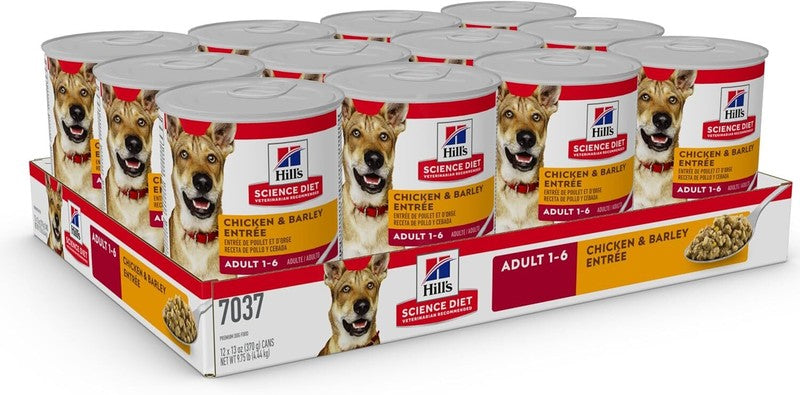 Hill's Science Diet Adult 1-6, Adult 1-6 Premium Nutrition, Wet Dog Food, Chicken & Barley Loaf, 13 oz Can, Case of 12