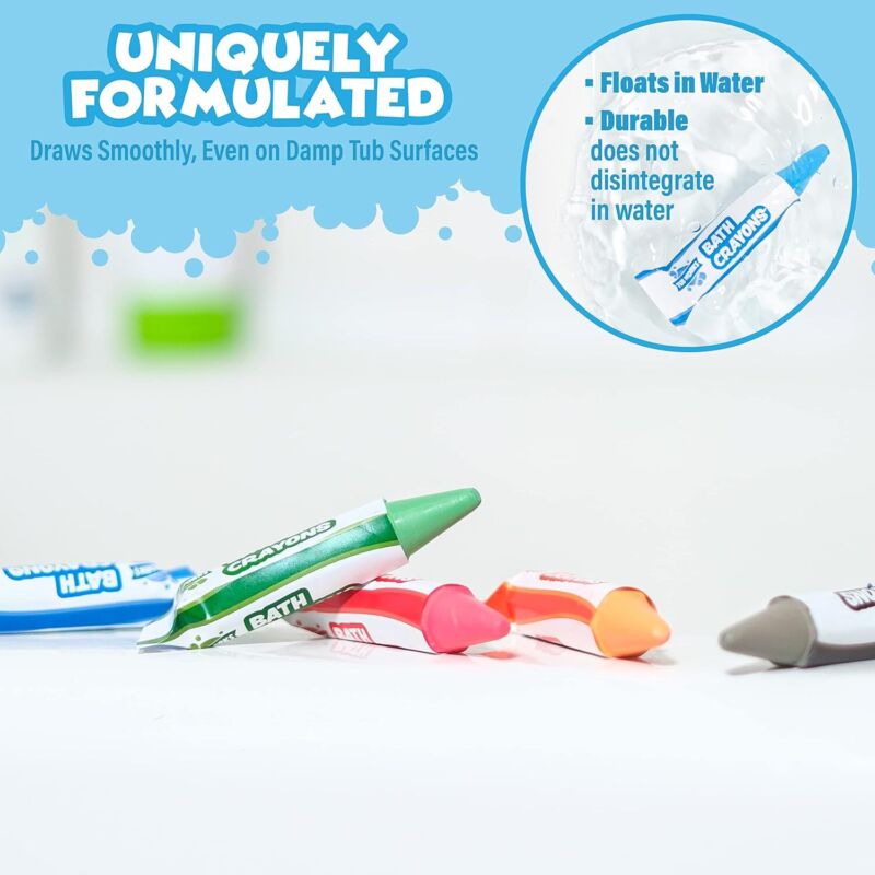 Tub Works® Smooth™ Bath Crayons Bath Toy, 12 Pack | Nontoxic, Washable Bath Crayons for Toddlers & Kids | Unique Formula Draws Smoothly & Vividly on Wet & Dry Tub Walls | Hexagon Grip Bathtub Crayons : Toys & Games