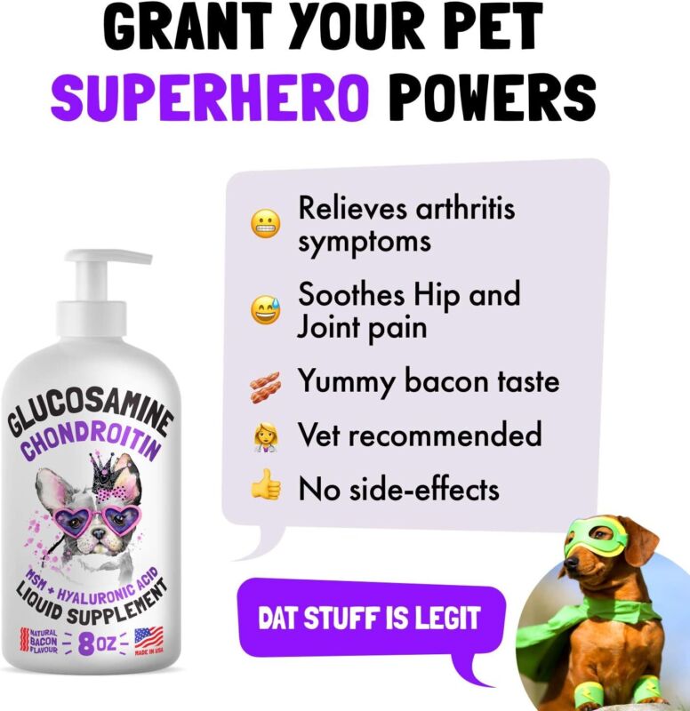 Liquid Glucosamine for Dogs Bacon Flavour with Chondroitin, MSM & Hyaluronic Acid K9 Supplement Hip and Joint Formula Advanced Mobility Joint Pain Relief Senior Advanced Supplement for All Breeds : Pet Supplies