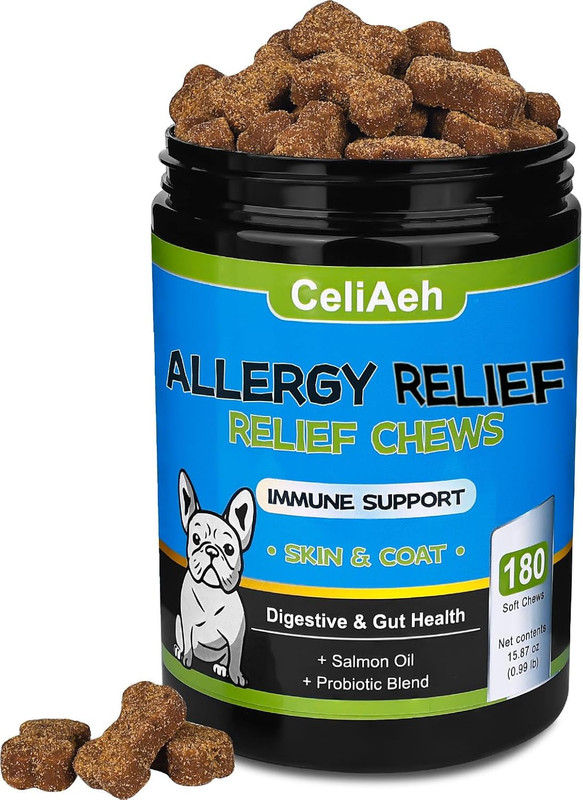 Dog Allergy Itch Relief Chews Anti Itch Immune Treats with Probiotics and Colostrum for Dry Skin Licking Seasonal Allergies Skin & Coat Supplement, Immunity Omega 3 6 9 Fish Salmon Oil : Pet Supplies