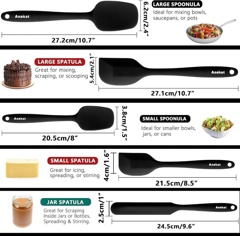 Anaeat Silicone Spatula Set of 5 - Seamless One-Pieces Design, Non-Stick Rubber Spatulas Kitchen Scraper Flexible for Easy Baking, Cooking, Scraping & Mixing, Heat Resistant & Dishwasher Safe: Home & Kitchen