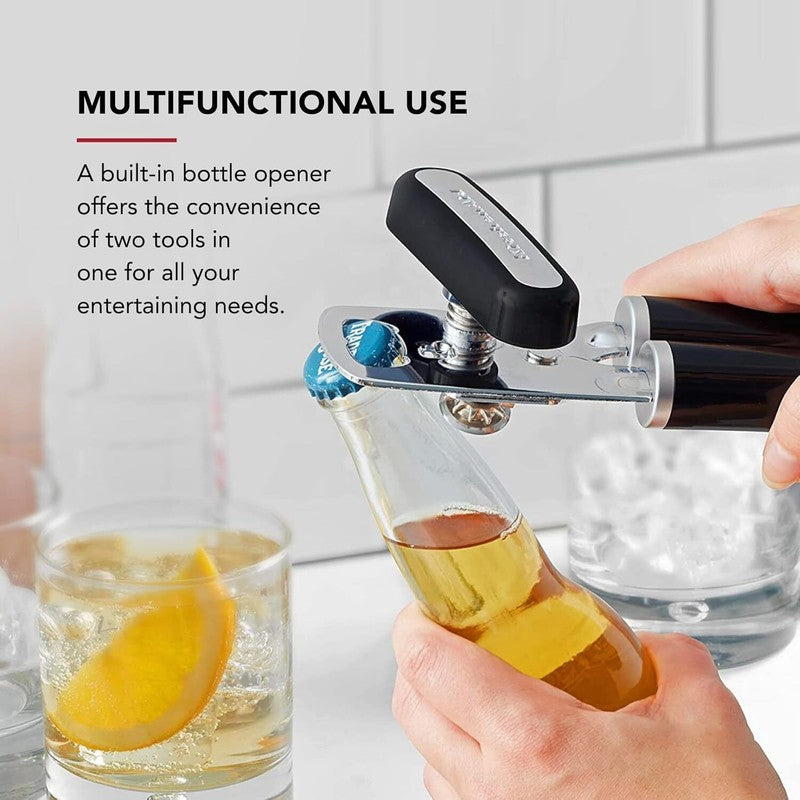KitchenAid Classic Multifunction Can Opener and Bottle Opener Easy to Use, Razor Sharp Stainless Steel Cutting Wheel, Soft Ergonomic Handles, Black : Home & Kitchen