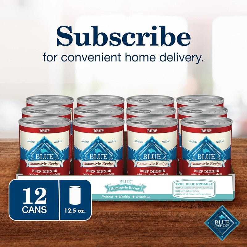 Blue Buffalo Homestyle Recipe Adult Wet Dog Food, Made with Natural Ingredients, Beef Dinner With Garden Vegetables, 12.5-oz Cans (12 Count): Pet Supplies: Amazon.com