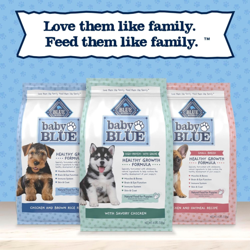 Blue Buffalo Baby Blue Natural Dry Food for Puppies, Healthy Growth Formula with DHA, High-Protein Savory Chicken Recipe, 4-lb. Bag