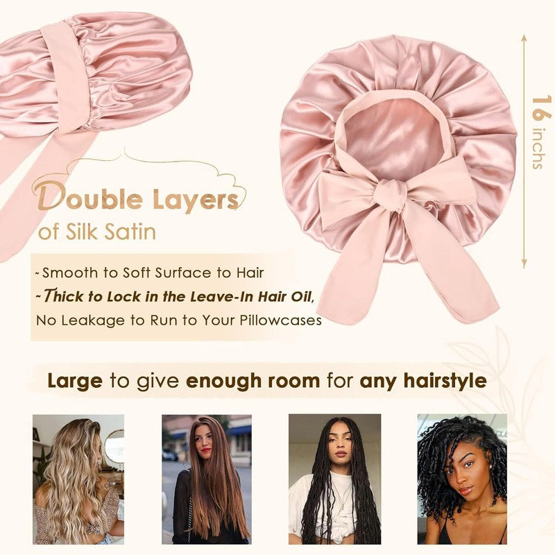 YANIBEST Silk Bonnet for Sleeping Women Satin Bonnet Double Layer Satin Lined Hair Bonnet with Tie Band Curly Hair Blush Pink Mom : Beauty & Personal Care