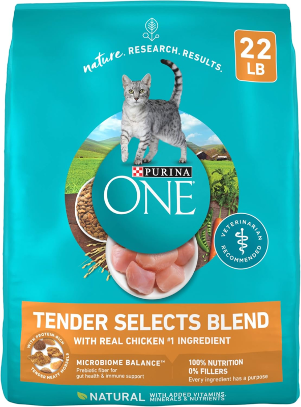 Purina ONE Natural Dry Cat Food, Tender Selects Blend With Real Chicken - 22 lb. Bag : Dry Pet Food : Pet Supplies